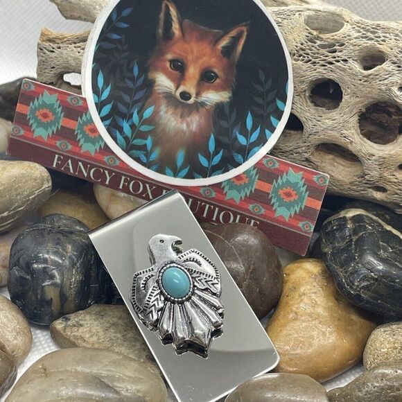 THUNDERBIRD Native American Money Clip Stainless Steel UNIQUE T-Bird Turquoise - Picture 4 of 11